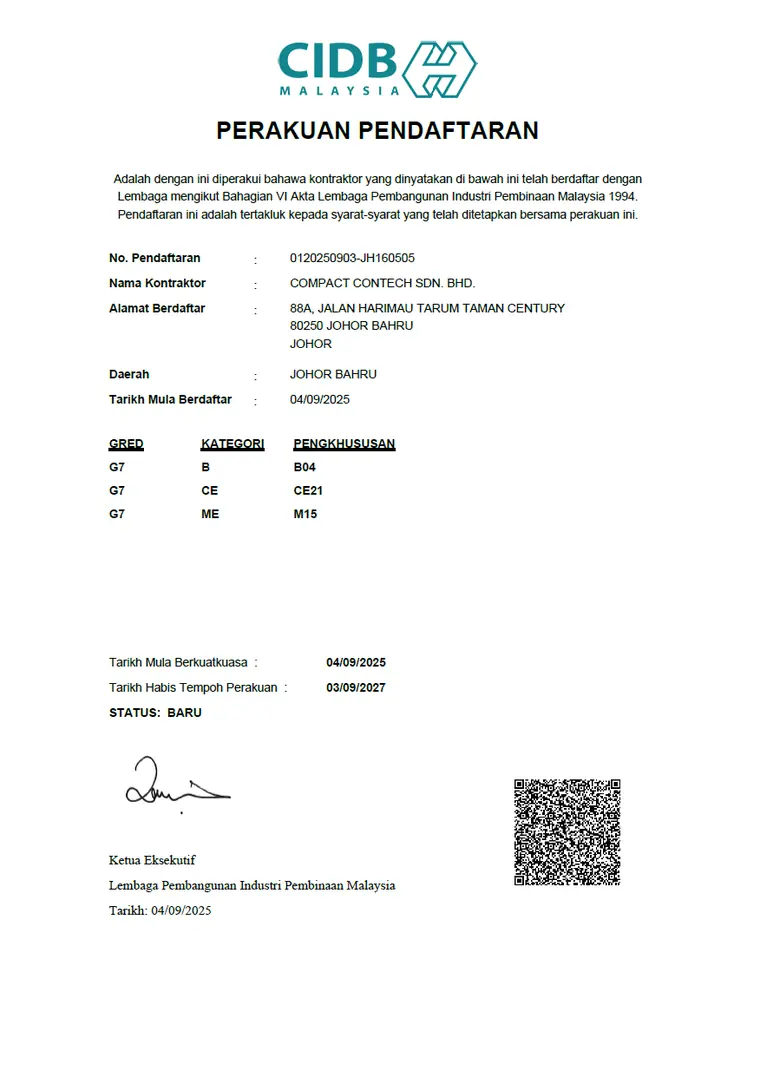 CIDB Certificate of Registration